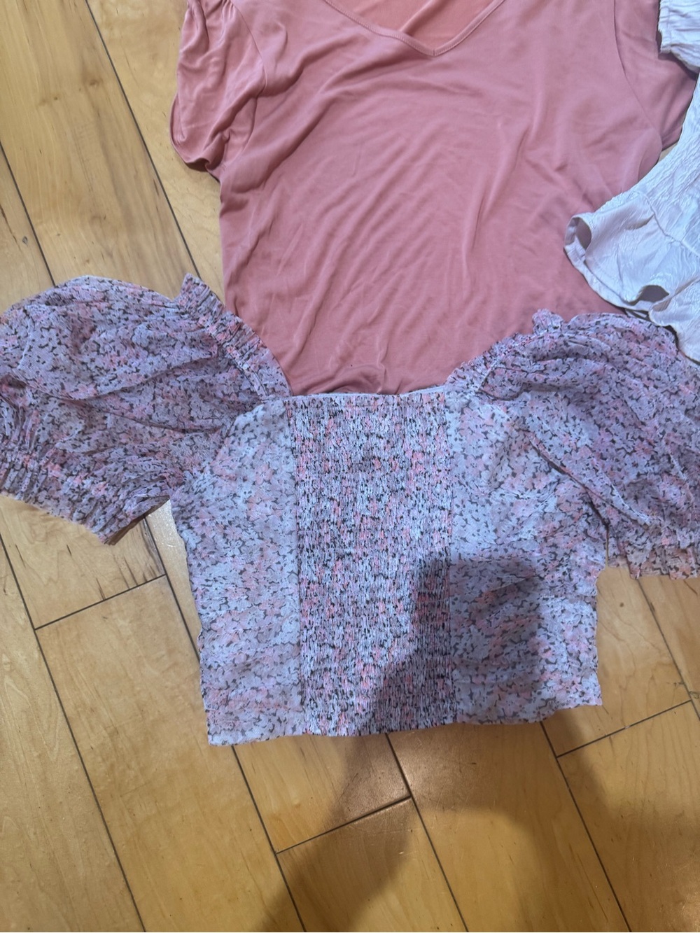 Floral Smocked Puff Sleeve Crop Top - Pink Bundle deal!! 3 tops Bouquet tops